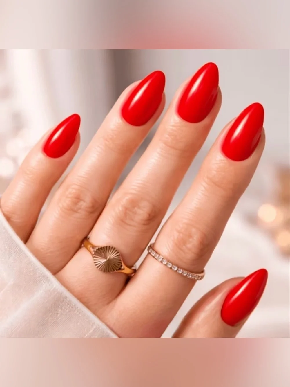 Classic Glossy Red Almond Nails